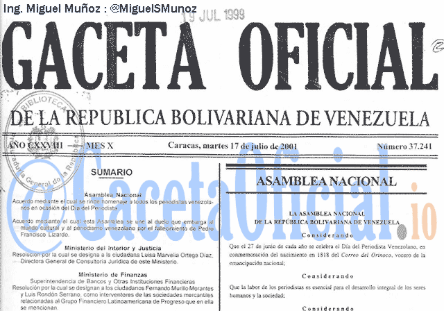 Gaceta Oficial 37241 del 17 Julio 2001
