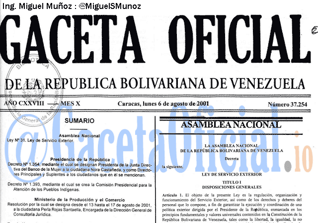Gaceta Oficial 37254 del 6 Agosto 2001