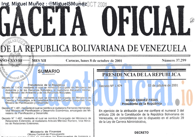 Gaceta Oficial 37299 del 8 Octubre 2001