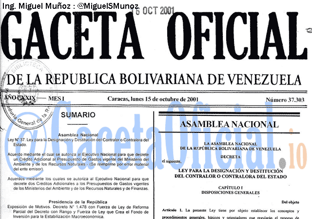 Gaceta Oficial 37303 del 15 Octubre 2001