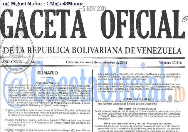 Gaceta Oficial 37316 del 2 Noviembre 2001