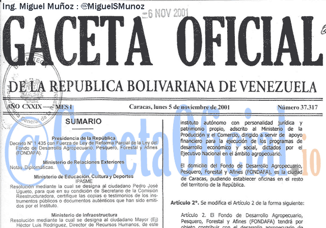 Gaceta Oficial 37317 del 5 Noviembre 2001