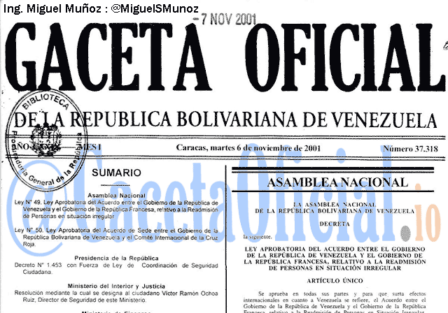 Gaceta Oficial 37318 del 6 Noviembre 2001