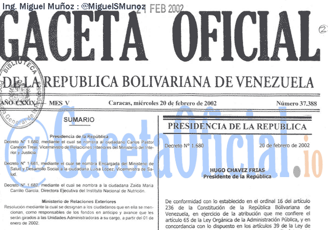 Gaceta Oficial 37388 del 20 Febrero 2002