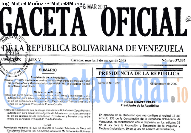 Gaceta Oficial 37397 del 5 Marzo 2002