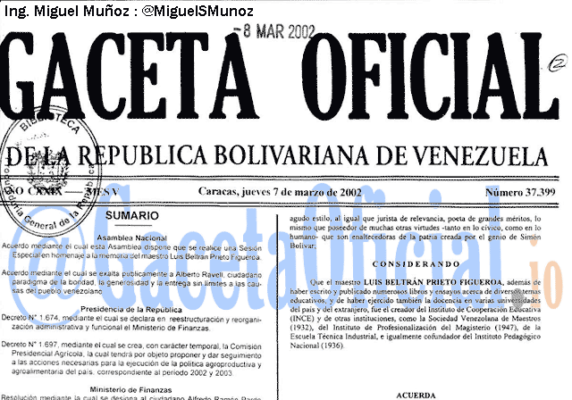 Gaceta Oficial 37399 del 7 Marzo 2002