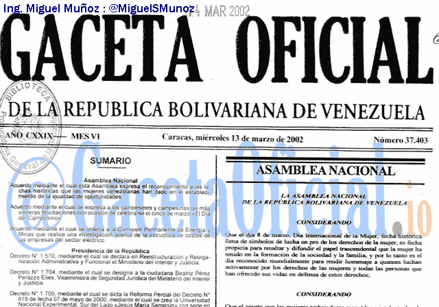 Gaceta Oficial 37403 del 13 Marzo 2002