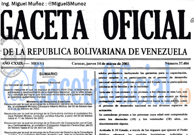 Gaceta Oficial 37404 del 14 Marzo 2002