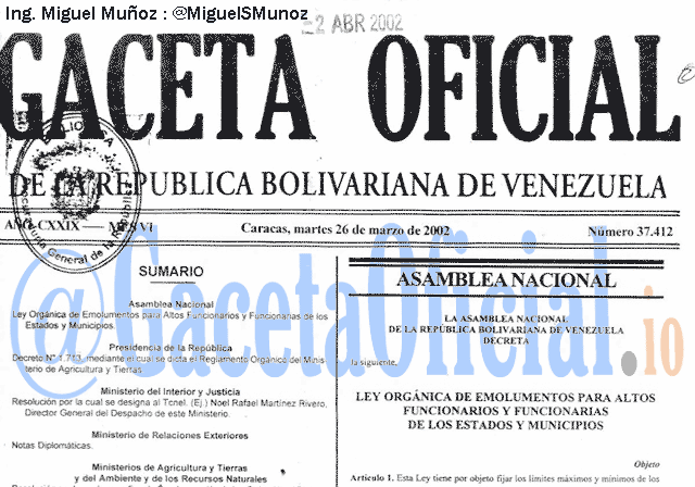 Gaceta Oficial 37412 del 26 Marzo 2002