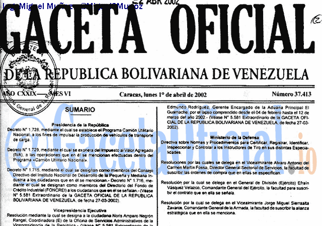 Gaceta Oficial 37413 del 1 Abril 2002