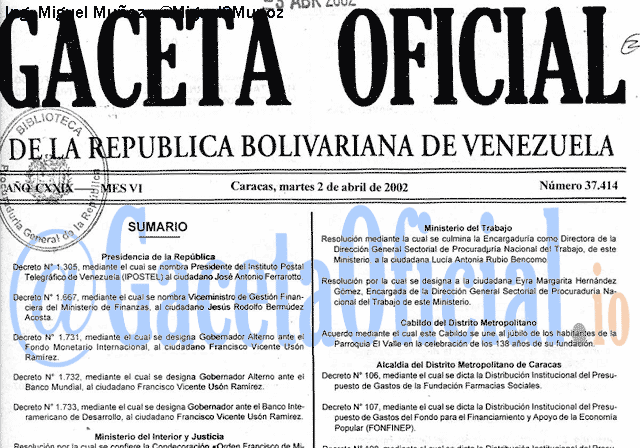 Gaceta Oficial 37414 del 2 Abril 2002