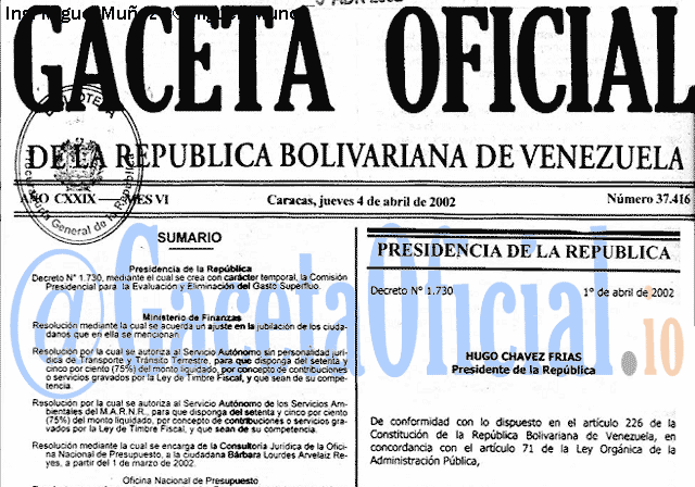 Gaceta Oficial 37416 del 4 Abril 2002