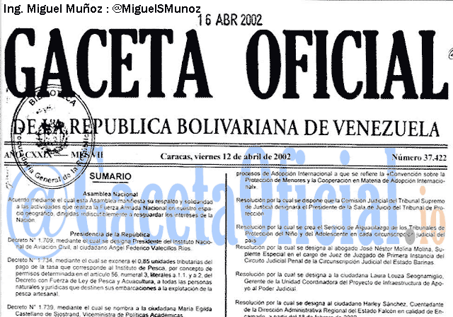 Gaceta Oficial 37422 del 12 Abril 2002