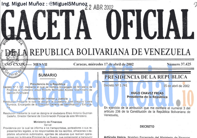 Gaceta Oficial 37425 del 17 Abril 2002