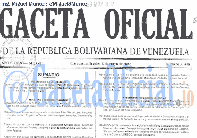 Gaceta Oficial 37438 del 8 Mayo 2002