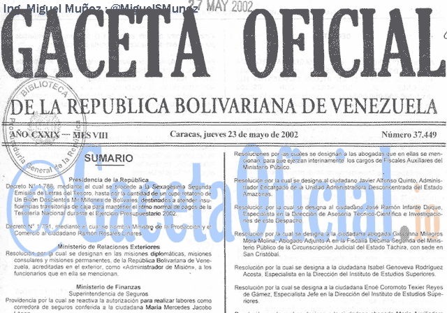 Gaceta Oficial 37449 del 23 Mayo 2002