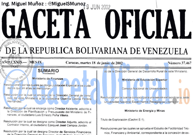 Gaceta Oficial 37467 del 18 Junio 2002