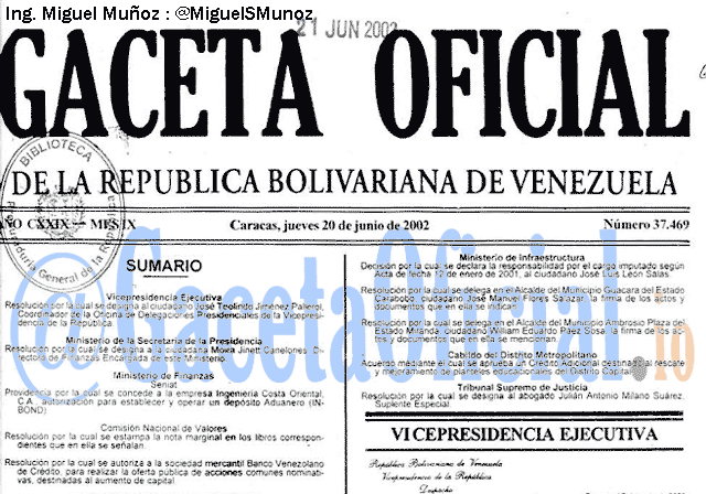 Gaceta Oficial 37469 del 20 Junio 2002