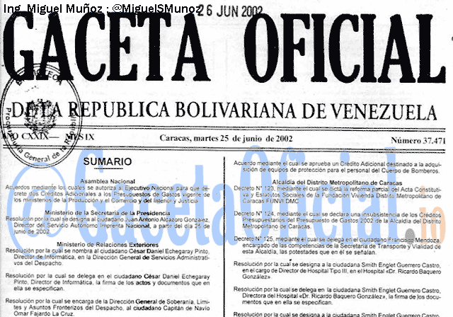 Gaceta Oficial 37471 del 25 Junio 2002