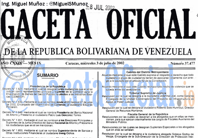 Gaceta Oficial 37477 del 3 Julio 2002