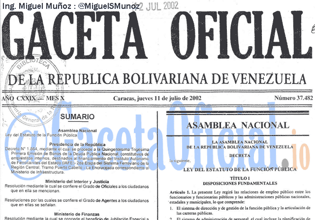 Gaceta Oficial 37482 del 11 Julio 2002