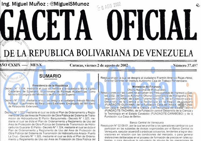Gaceta Oficial 37497 del 2 Agosto 2002