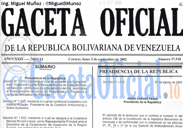 Gaceta Oficial 37518 del 2 Septiembre 2002