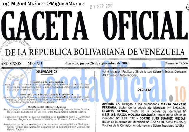 Gaceta Oficial 37536 del 26 Septiembre 2002