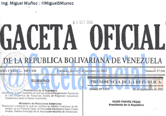 Gaceta Oficial 37541 del 3 Octubre 2002