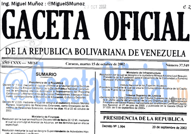 Gaceta Oficial 37549 del 15 Octubre 2002