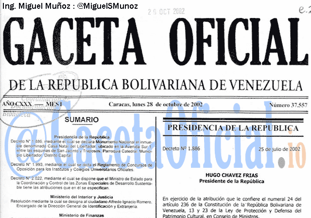 Gaceta Oficial 37557 del 28 Octubre 2002