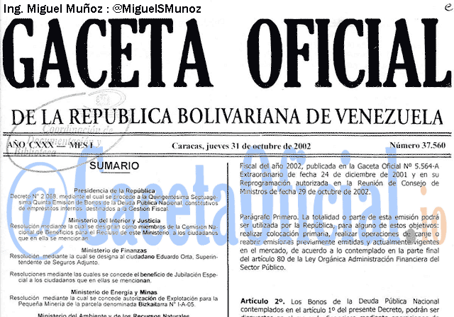 Gaceta Oficial 37560 del 31 Octubre 2002
