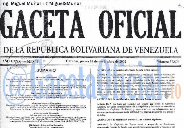 Gaceta Oficial 37570 del 14 Noviembre 2002