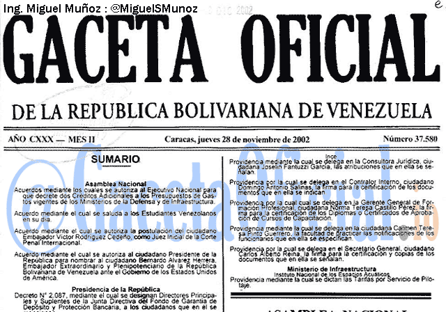 Gaceta Oficial 37580 del 28 Noviembre 2002