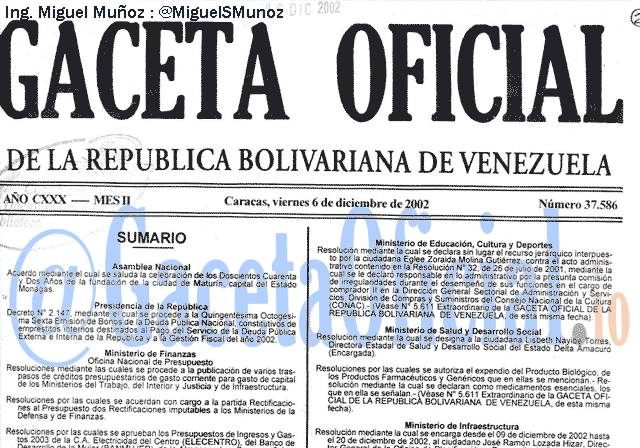 Gaceta Oficial 37586 del 6 Diciembre 2002