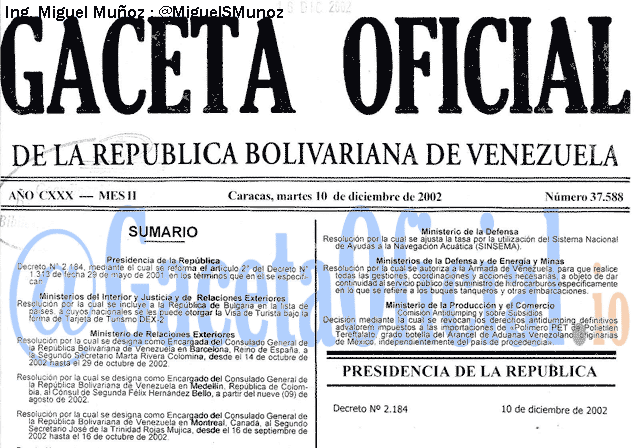 Gaceta Oficial 37588 del 10 Diciembre 2002