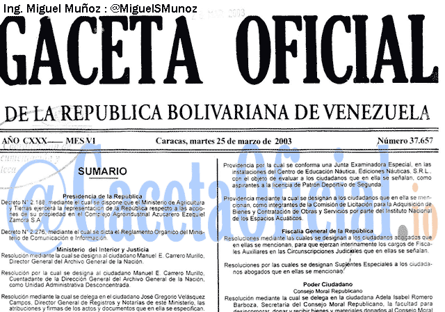 Gaceta Oficial 37657 del 25 Marzo 2003