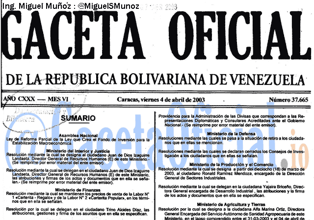 Gaceta Oficial 37665 del 4 Abril 2003