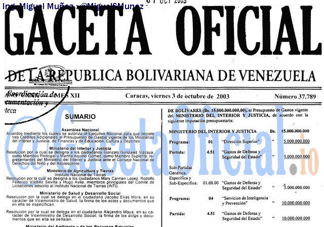 Gaceta Oficial 37789 del 3 Octubre 2003