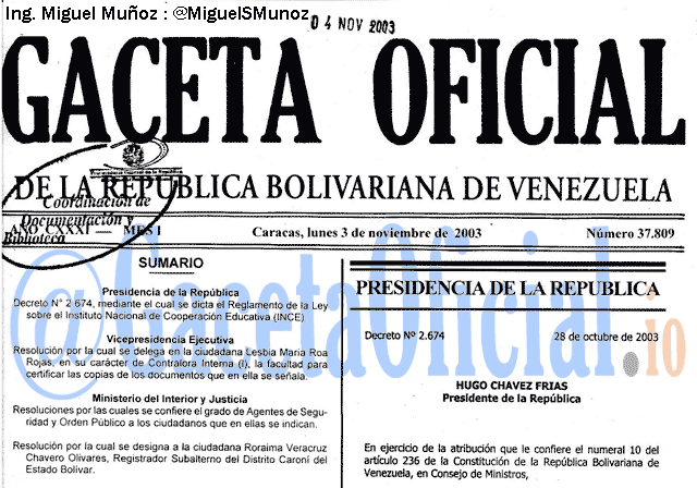 Gaceta Oficial 37809 del 3 Noviembre 2003
