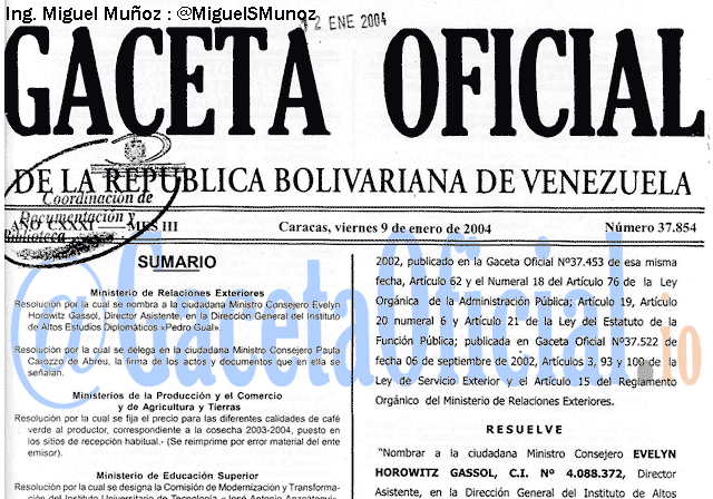 Gaceta Oficial 37854 del 9 Enero 2004