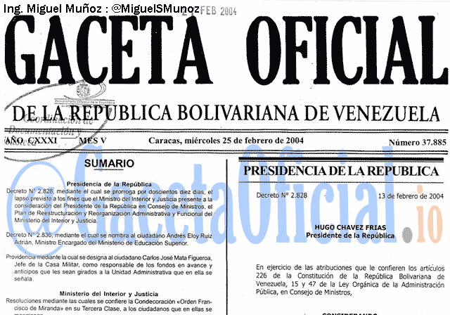 Gaceta Oficial 37885 del 25 Febrero 2004