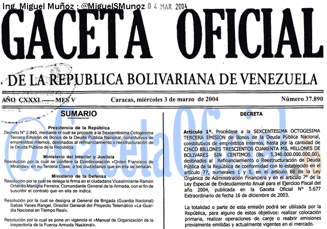 Gaceta Oficial 37890 del 3 Marzo 2004