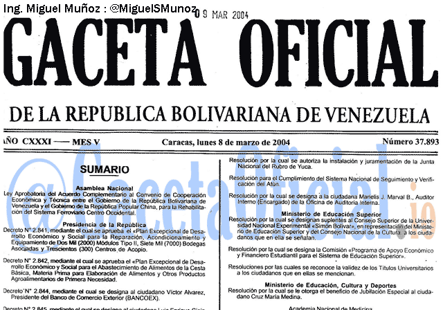 Gaceta Oficial 37893 del 8 Marzo 2004