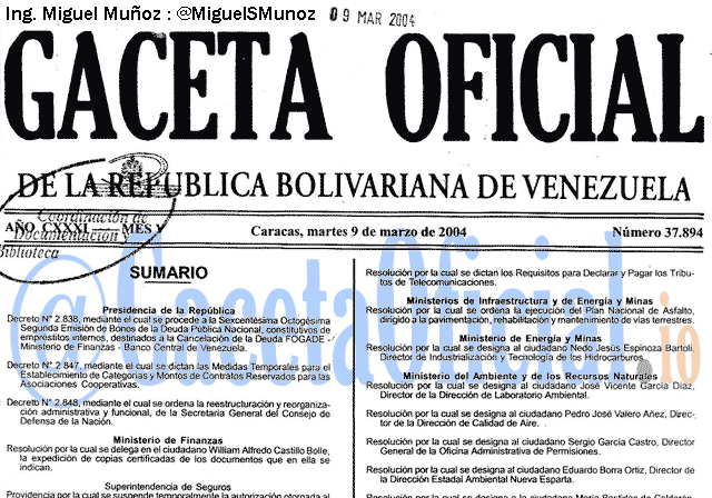 Gaceta Oficial 37894 del 9 Marzo 2004