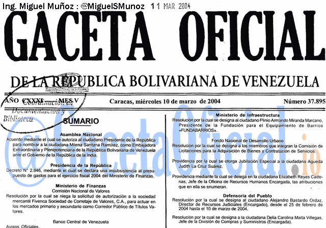 Gaceta Oficial 37895 del 10 Marzo 2004