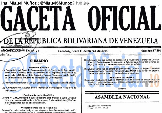 Gaceta Oficial 37896 del 11 Marzo 2004
