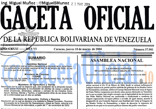 Gaceta Oficial 37901 del 18 Marzo 2004