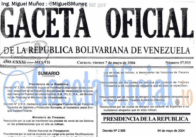 Gaceta Oficial 37933 del 7 Mayo 2004