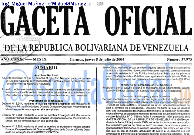 Gaceta Oficial 37975 del 8 Julio 2004